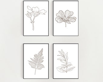 Flora & Ferns Wall Art / DIGITAL DOWNLOAD / Botanical Artwork / Minimalist / Set of 4 Prints