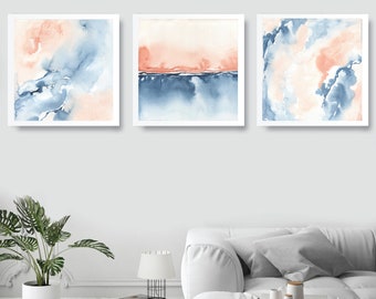 Watercolor Wall Art / Salmon Pink & Lapis Lazuli Blue Abstract Art / DIGITAL DOWNLOAD / PRINTABLE Artwork / Minimalist Art / Texture