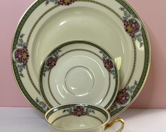 Plato y taza vintage Tirschenreuth Bavaria The Savannah 4319 con borde dorado