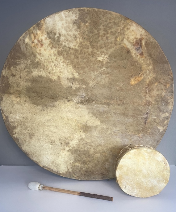 SHAMANIC FRAME DRUM set - Large and Small Drums with Beater 1998