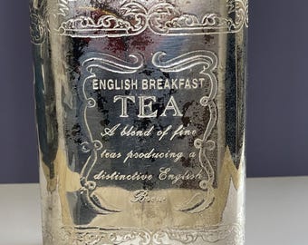Vintage Silver‑Tone English Breakfast Tea Tin – Embossed Scrollwork – Made in India