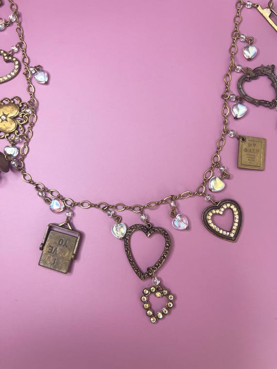 Vintage Glass Works Studio Heart Charm Necklace Spinner Mechanical Carousel I Love You GWS