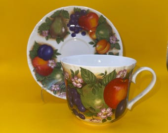 Roy Kirkham Orchard Breakfast Cup and Saucer Fine Bone China England