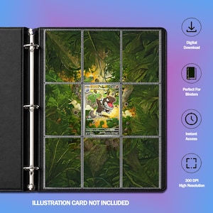 May include: A black three-ring binder page insert featuring a continuous jungle-themed illustration across nine pockets, with a single trading card placed in the centre pocket. The text "ILLUSTRATION CARD NOT INCLUDED" appears at the bottom.