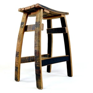 Bourbon Whiskey Barrel Saddle Bar Stool image 1