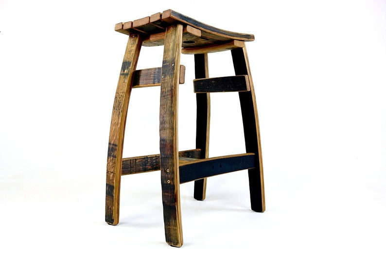 Bourbon Whiskey Barrel Saddle Bar Stool image 1