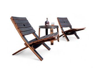 Whiskey Barrel EZ Chairs Set - Upcycled Patio Furniture - Outdoor Garden Set