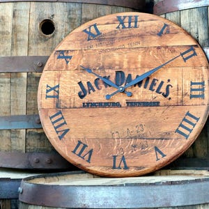 Reclaimed Whiskey Barrel Head Clock | Rustic Bourbon Decor | Black & Silver Clock Hands