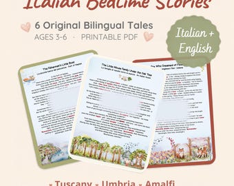 Storie della buonanotte bilingue italiane per bambini / Libro stampabile italiano-inglese / 6 storie originali per bambini dai 3 ai 6 anni (download PDF)