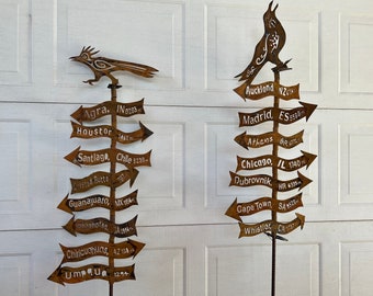 Wanderlust Roadsigns, Personalized location and distance, in rustic Steel, 12" x 4"