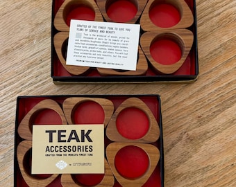 Vintage MCM Teak Serviettenringe, Otagiri Japan, zwei 6er-Sets, Originalverpackungen