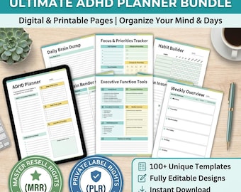 ADHD Planner 2026 80+ Page Daily Weekly Monthly Planner for Adults with ADHD | Instant Digital Download PDF Floral Pink Productivity Planner