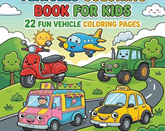 Vehicles Coloring Book for Kids | 21 Pages | Cars, Trucks, Planes & More | Printable PDF | A4 and US Letter | Instant Download