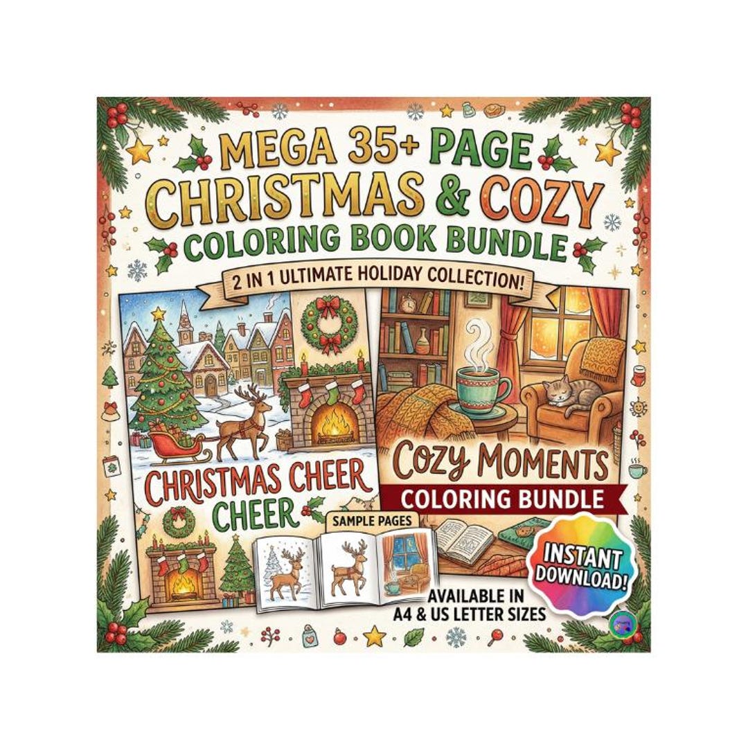 Mega Christmas & Cozy Coloring Book Bundle 35+ Printable Pages Winter ...