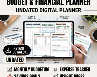 Printable Budget Planner PDF | Monthly Budget Tracker Expense Log Savings Planner | Goodnotes iPad Fillable 50+| Pages Finance Planner sheet