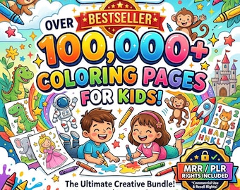 100000+ Coloring Pages for Kids MRR PLR | Printable PDF Bundle | Animals Dinosaurs Princess Holiday Instant Download mrr plr rights included