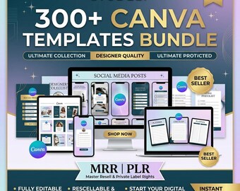 300+ Canva Templates Bundle MRR PLR | Social Media Planners Checklists | Master Resell Rights | Digital Business Download Instant Download
