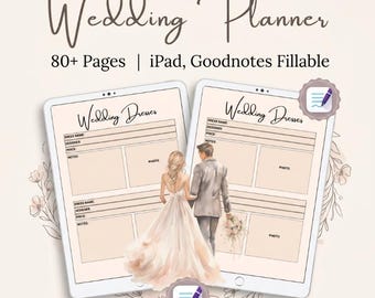 Wedding Planner Digital Download | 80+ Page Printable Wedding Planning Book | iPad GoodNotes Fillable | Bridal Planner PDF Wedding Organizer