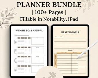 All in One Fitness Planner Bundle | 100+ Pages Digital Planner  Printable Workout & Weight Loss Tracker iPad Notability Health Goals Journal