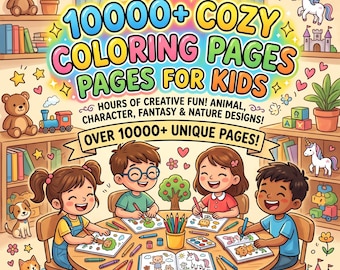 10000+ Kids Coloring Pages Bundle PLR MRR | Printable Coloring Book Digital Download | Animal Fantasy Nature Character Designs