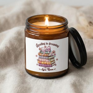 Book Lover Scented Candle - Cozy Reading Gift for Her, Bookworm Aesthetic Decor, Stack of Books & Flowers, Literary Home Fragrance