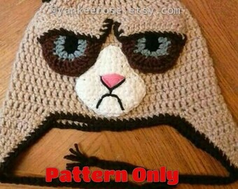 Grumpy Cat Inspiriert Häkelmütze Muster in den Größen Kleinkind bis XL Erwachsene