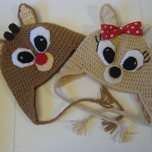 Children's Rudolph the Red Nosed Reindeer or Clarice Hat with Earflaps