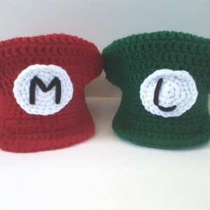 Nintendo&#39;s Super Mario and Luigi Inspired Hats - Set of 2 - Twins Photo Prop - Sizes Newborn - 12 months - for Babies