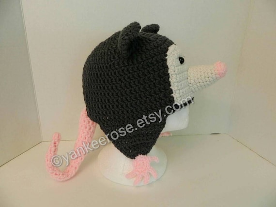Opossum Hat with Ear Flaps - Possum Hat Adult- Children's Sizes