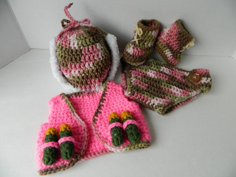 GIRLS Little Hunter Photo Prop Baby Set Hat Diaper Cover Etsy