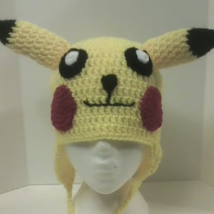 Adult Sized Pikachu Inspired Hat with Ear Flaps