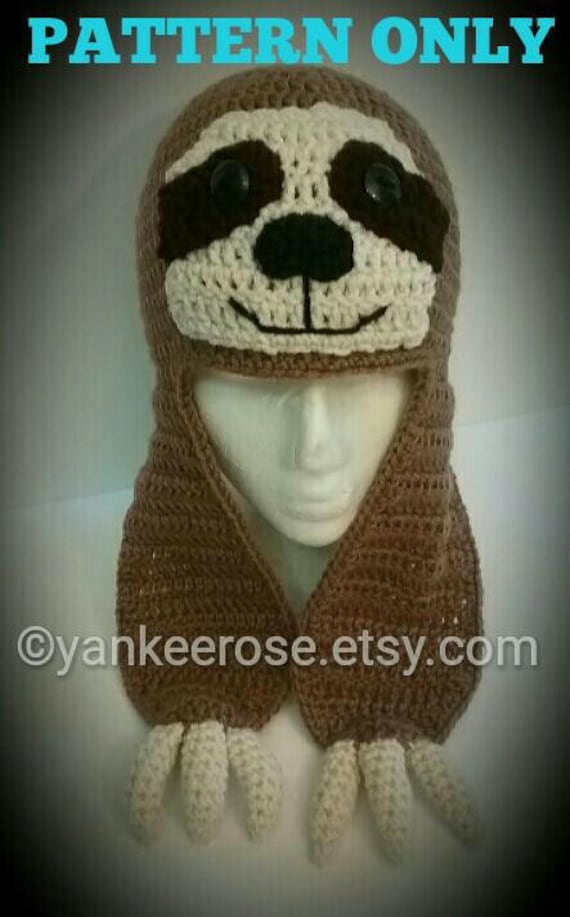 Sloth Crochet Hat Pattern in Sizes Toddler to XL Adult