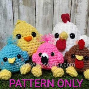 Little Chick, Chicken, Flamingo Amigurumi Dolls - CROCHET PATTERN ONLY