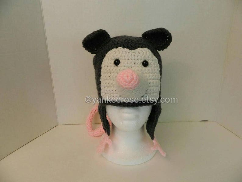 Opossum Hat with Ear Flaps - Possum Hat Adult- Children's Sizes image 2