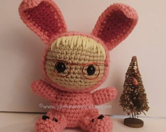 Deranged Easter Bunny Christmas Inspired Fathead Amigurumi Plush Doll - Baby Big Head - Chubby Chibi