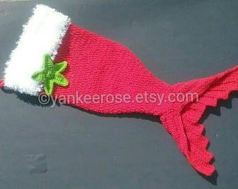 Mermaid Tail Holiday Stocking Crochet Pattern Only - Nautical Christmas