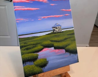 Ciel coucher de soleil original peint à la main en acrylique sur toile 10 x 8.  (avec vernis de protection)