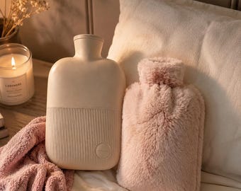 Fluffy Hot Water Bottle with Soft Cover – Cozy Winter Essential, Period Comfort, Self Care Gift for Her