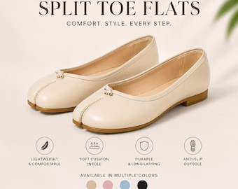Red tabi Flats Women  Split Toe Shoes Ballet Flats Slip On  Soft Leather Minimalist Shoes  Japanese Style Casual Everyday Comfort Flats