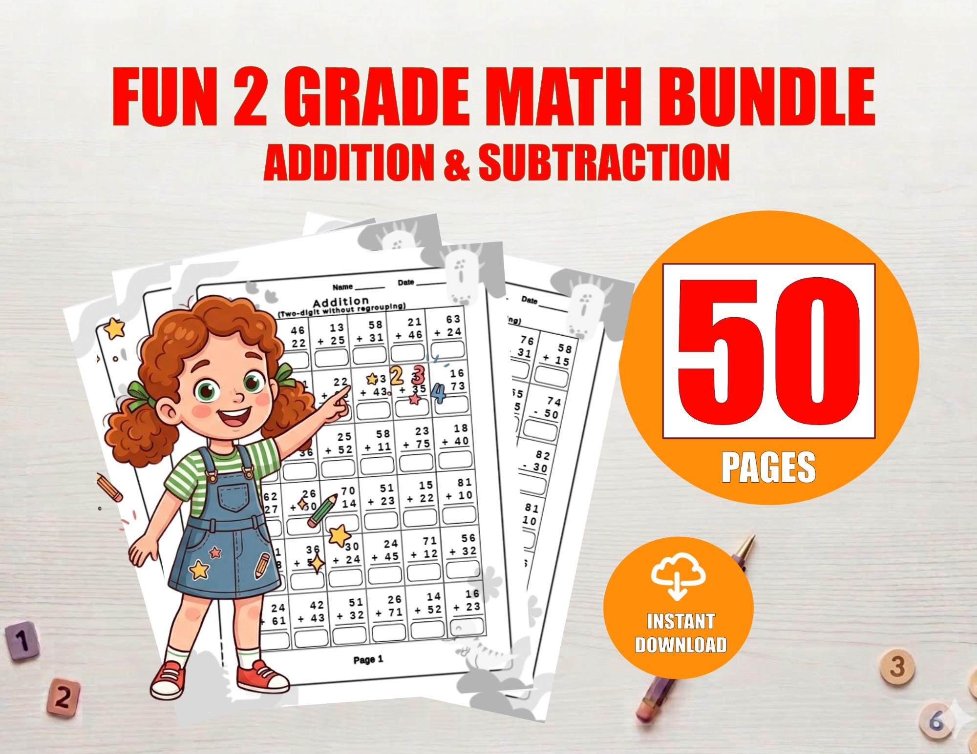 2nd Grade Worksheets Bundle – 2 Digit Practice Addition & Subtraction ...