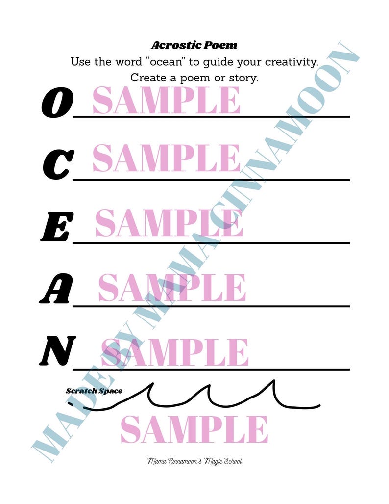 Ocean Acrostic Poem Worksheet PDF - Etsy