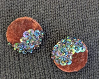 Velvet Clip-on Earrings with Iridescent Sequins