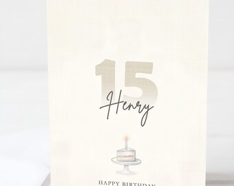 Personalised Birthday Card, Minimal design, Custom Photo-Name-Age, Folded Card 5x7 inch, Unique Birthday Gift