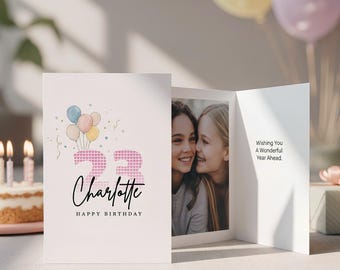 Personalized Photo Birthday Card, Custom Name, Age, photo (5x7 Folded)