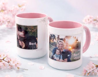 Custom Photo Mug, Personalized Mother's Day Gift, First Time Mom Gift, Pink Handle, Coffee Cup
