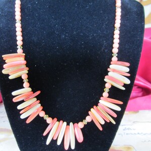 Peach and White Fan Necklace image 1