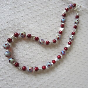 Cranberry Beaded Necklace With Silver Hearts image 1