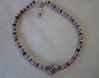 Anklet in Shades of Mauve with Antique Bead Accent