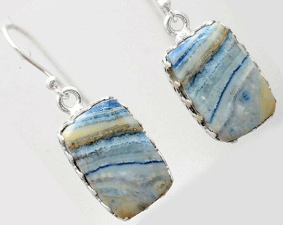 Blue Scheelite - Turkey 925 Sterling Silver Handmade Earrings Jewelry . Free shipping
