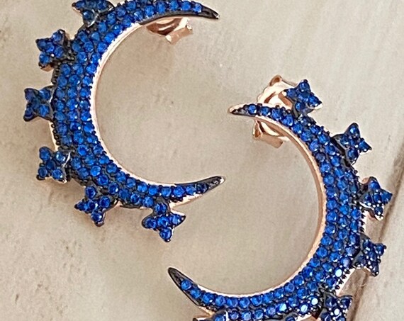 Fine Jewelry* Moon & Stars Sapphire Pave Technique Rose Gold.Handcrafted